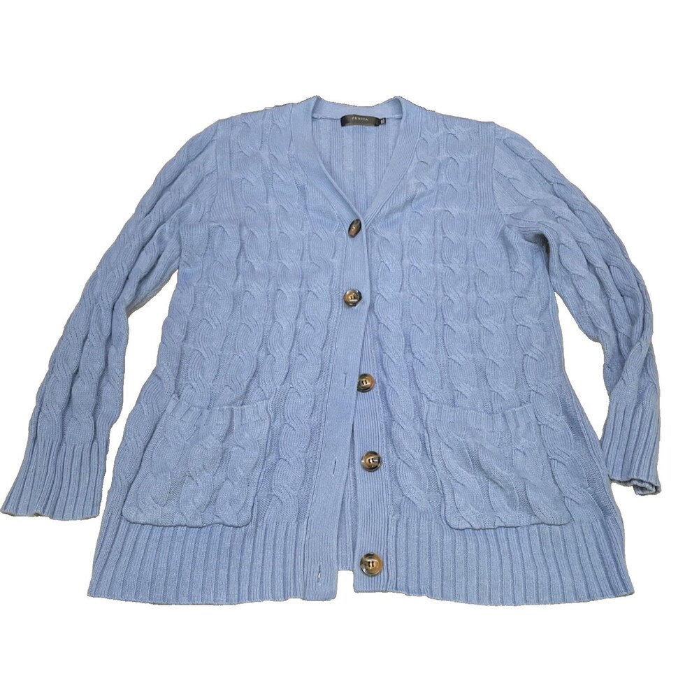 Zesica Chunky‎ Cable Stitch Cardigan Blue Sz  XXL  Pockets Buttons Winter Fall